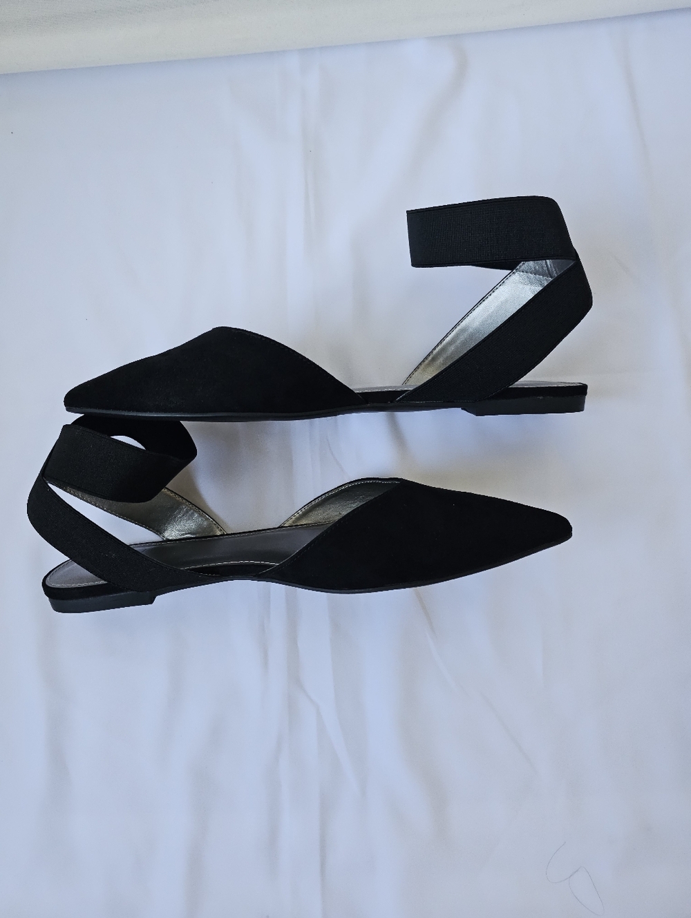 Worthington Black Faux Suede Pointed Toe Ankle Strap Flats - Chic & Minimalist - Picture 13 of 16